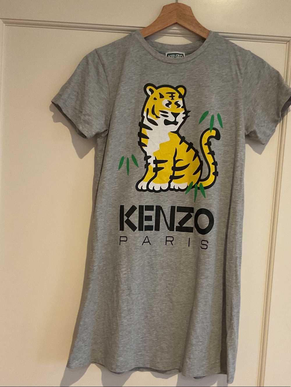 Kenzo Kids Grey Tee Dress with Yellow Tiger Graphic size 14 (runs small)